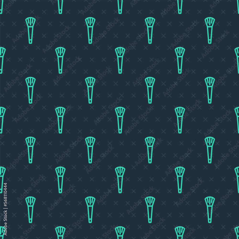 Green line Makeup brush icon isolated seamless pattern on blue background. Vector Green line Makeup brush icon isolated seamless pattern on blue background. Vector