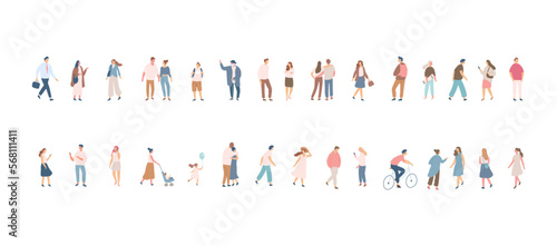 People silhouette crowd. Background people vector horizontal banner. Men and women, parents, kids walking outdoor