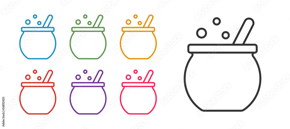 Set line Halloween witch cauldron icon isolated on white background. Happy Halloween party. Set icons colorful. Vector Set line Halloween witch cauldron icon isolated on white background. Happy Halloween party. Set icons colorful. Vector