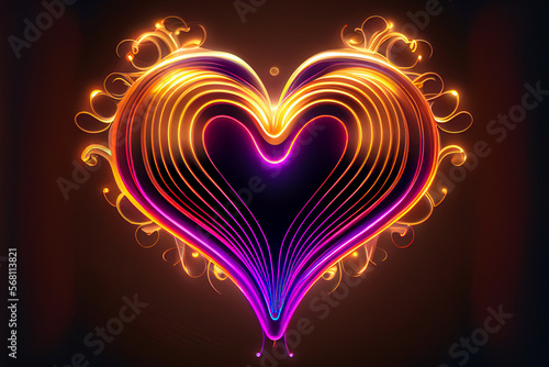 Stylish neon light heart for valentine's day. Generative AI
