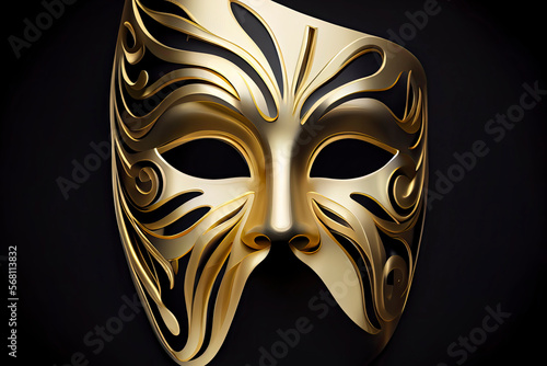Golden realistic mask isolated on black. Vector 3d illustration © rufous