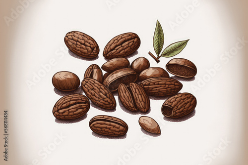 white background with roasted coffee beans. Generative AI