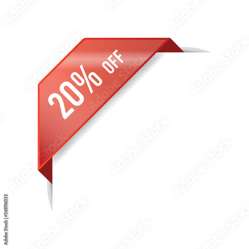 20% Corner Ribbon Discount Banner Vector Template