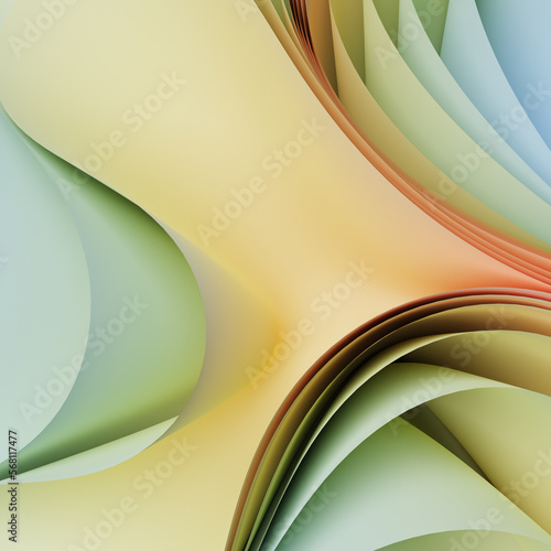 Abstract 3D rendering. 3d element with folded fabric ruffles .Stylish gradient coloring of fabrics with the effect of wave folds. 3d illustration.