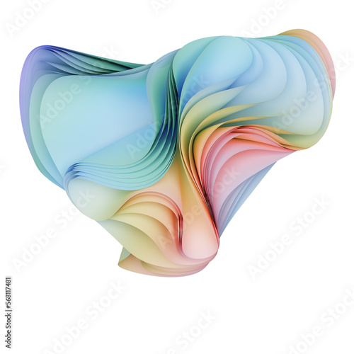 Abstract 3D rendering. 3d element with folded fabric ruffles on a transparent background. Stylish gradient coloring of fabrics with the effect of wave folds. 3d illustration.