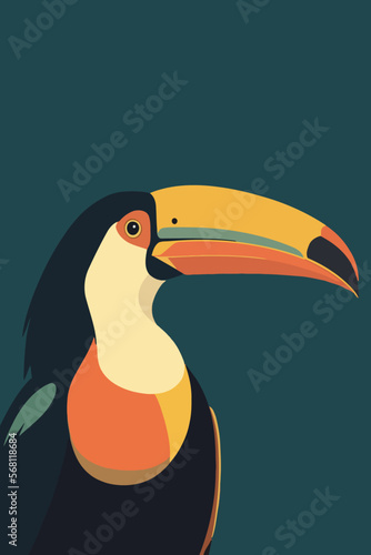 Toucan sitting on a tree branch. Vector illustration in flat style.