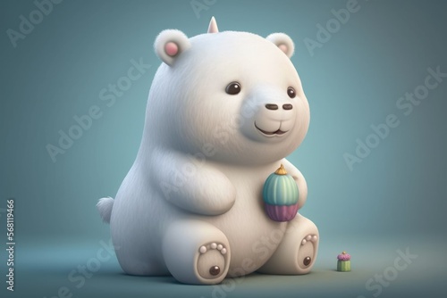 happy cute baby white bear - generative ai