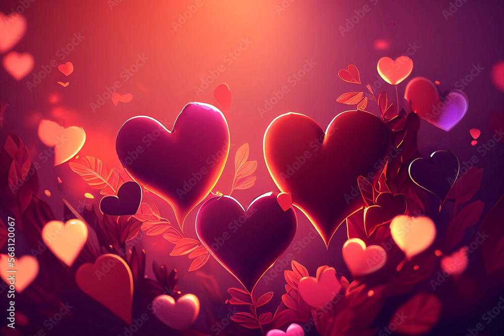 Heart on a glowing jungle, romantic atmosphere, valentine's day illustration