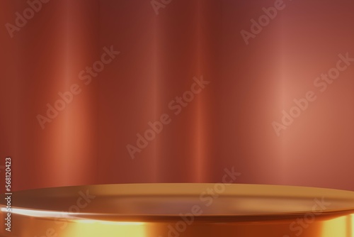 Gold color 3d stage illustration on a fiery red background