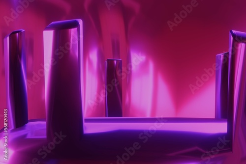 Pink and purple 3d abstract background. Chrome foundation reflects light off of each other. 3d illustration