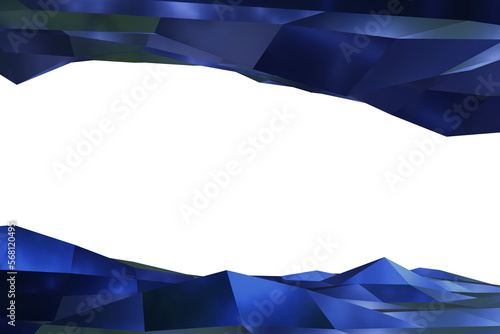 Abstract baground frame shape up and down shiny blue color. wavy illustration. White background. 3d rendering. 3d illustration