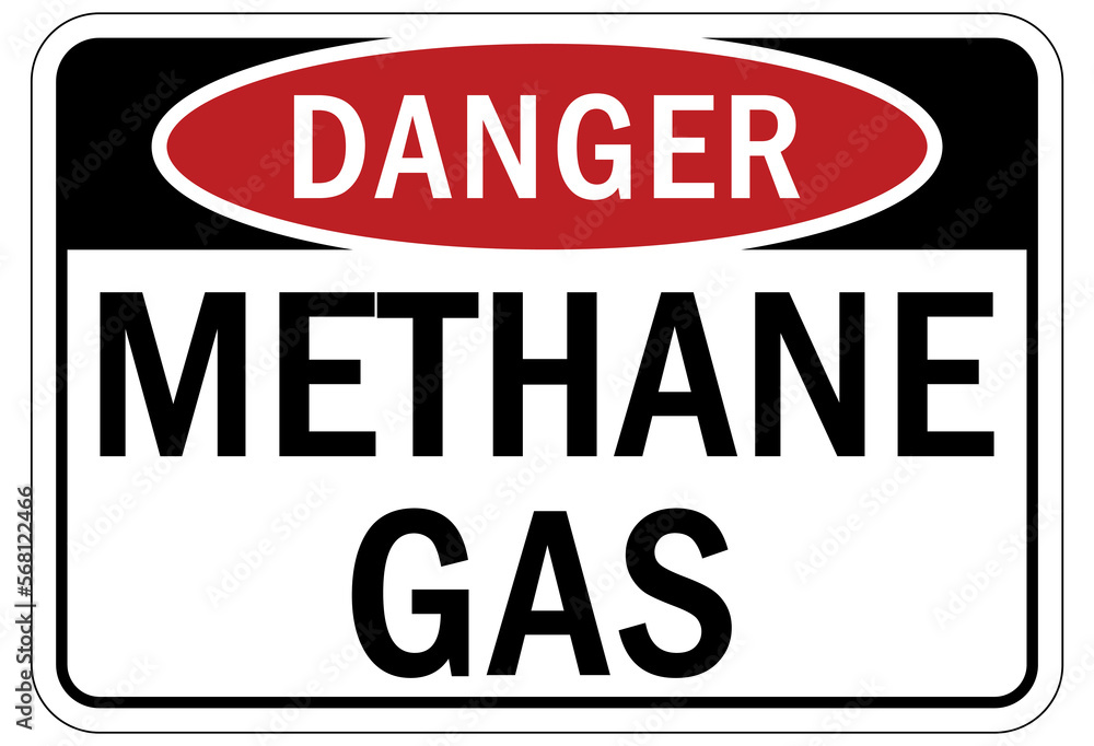 Methane warning chemical sign and labels methane gas
