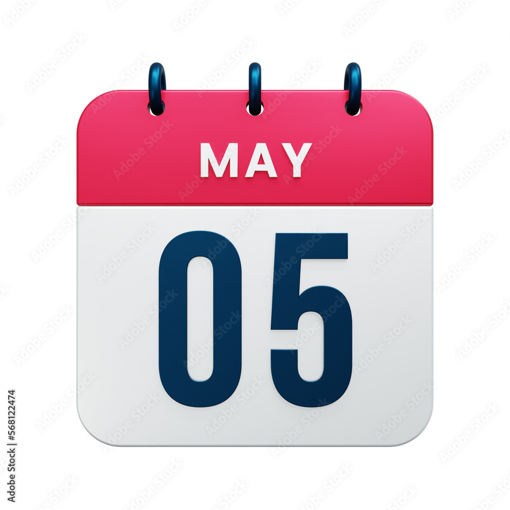 May Realistic Calendar Icon 3D Rendered Date May 05 May Realistic Calendar Icon 3D Rendered Date May 05