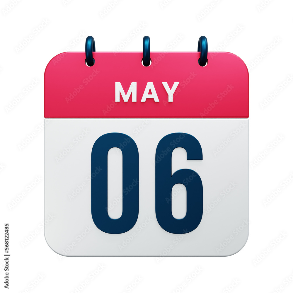 May Realistic Calendar Icon 3D Rendered Date May 06 May Realistic Calendar Icon 3D Rendered Date May 06