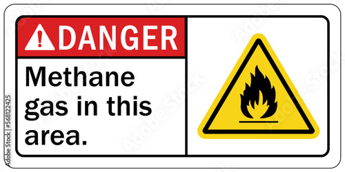 Methane warning chemical sign and labels methane gas in this area