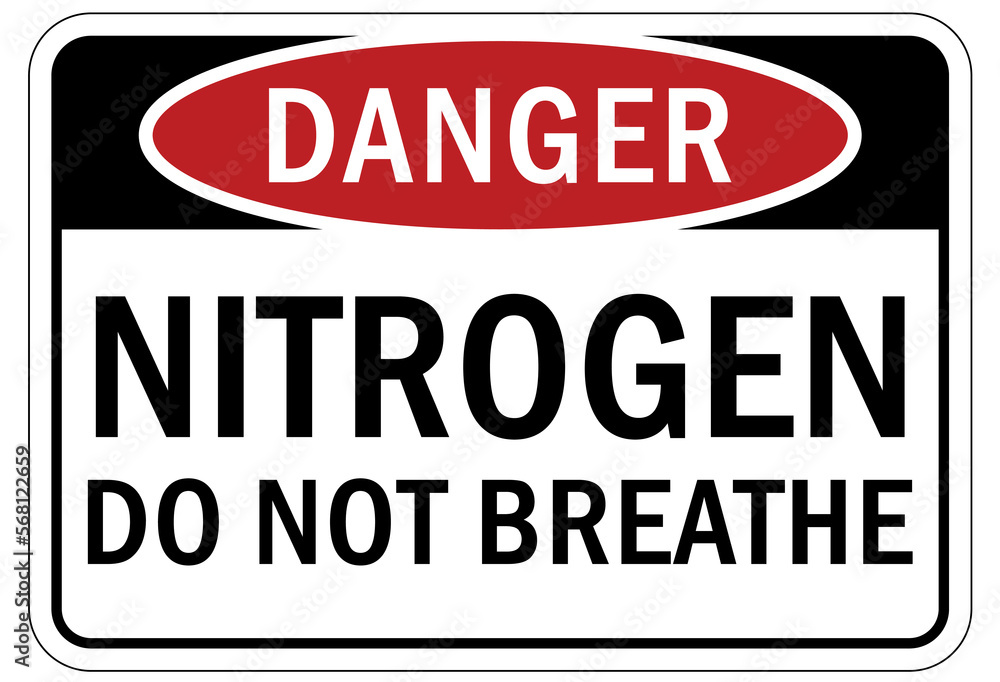 Nitrogen warning chemical sign and labels do not breathe Nitrogen warning chemical sign and labels do not breathe