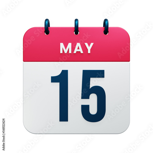 May Realistic Calendar Icon 3D Rendered Date May 15