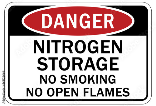 Nitrogen warning chemical sign and labels nitrogen storage no smoking no open flame
