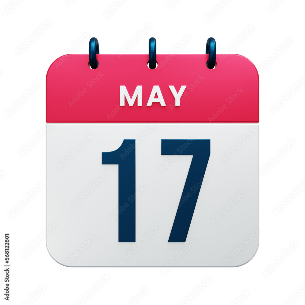 May Realistic Calendar Icon 3D Rendered Date May 17 May Realistic Calendar Icon 3D Rendered Date May 17