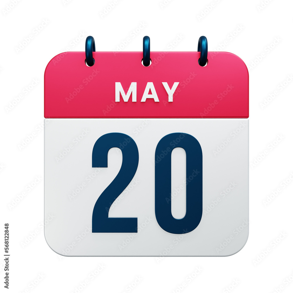 May Realistic Calendar Icon 3D Rendered Date May 20 May Realistic Calendar Icon 3D Rendered Date May 20
