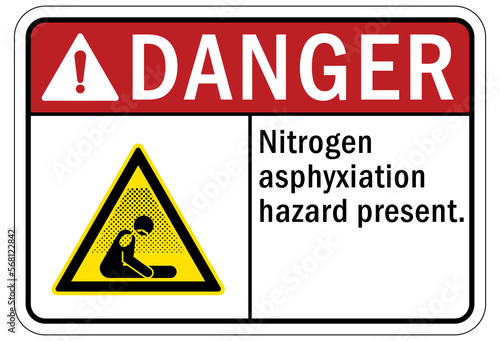 Nitrogen warning chemical sign and labels nitrogen asphyxiation hazard present photo