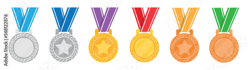 Set of golden medal icons in a flat design. Vector illustration.