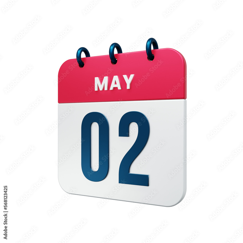May Realistic Calendar Icon 3D Rendered Date May 02 May Realistic Calendar Icon 3D Rendered Date May 02