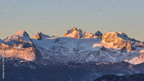 The Dachstein glacier mountain area in beautiful morning light