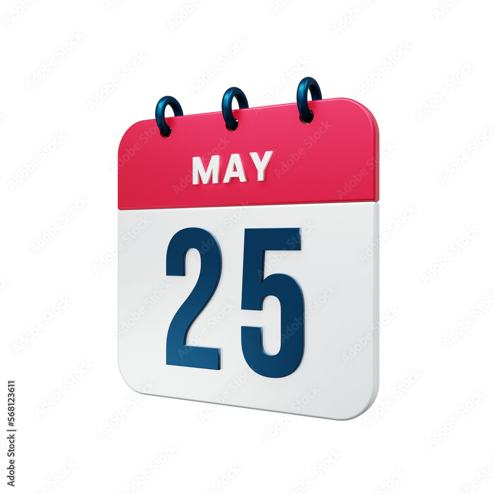 May Realistic Calendar Icon 3D Rendered Date May 25 May Realistic Calendar Icon 3D Rendered Date May 25