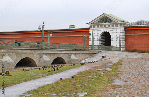 Peter and Paul Fortress in winter day. Entrance from Ioannovsky Bridge. St. Petersburg photo