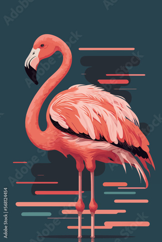 Flamingo vector illustration. Flamingo on a dark background
