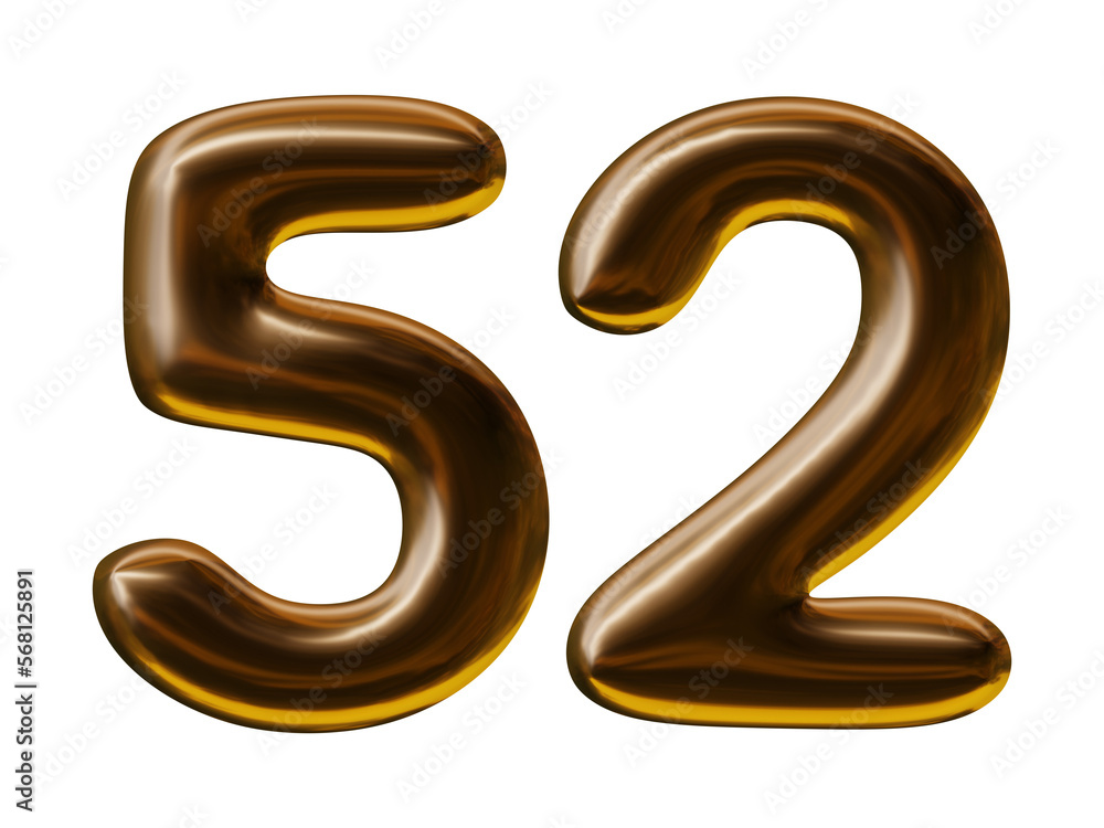 Number 52 design with balloon style in 3d render Number 52 design with balloon style in 3d render