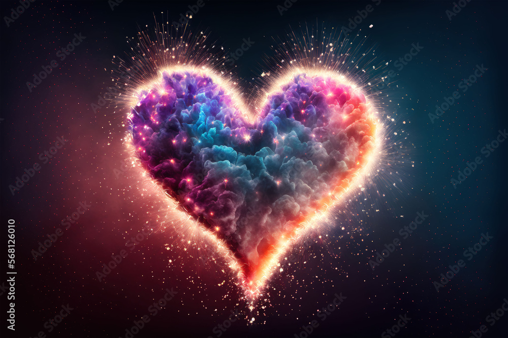 heart of fire, fireworks show in the shape of love heart, colorful sky in night. Generative Ai heart of fire, fireworks show in the shape of love heart, colorful sky in night. Generative Ai