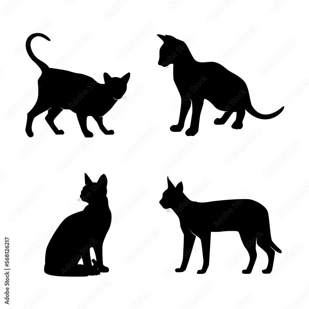 Set of cats Silhouettes on a white background