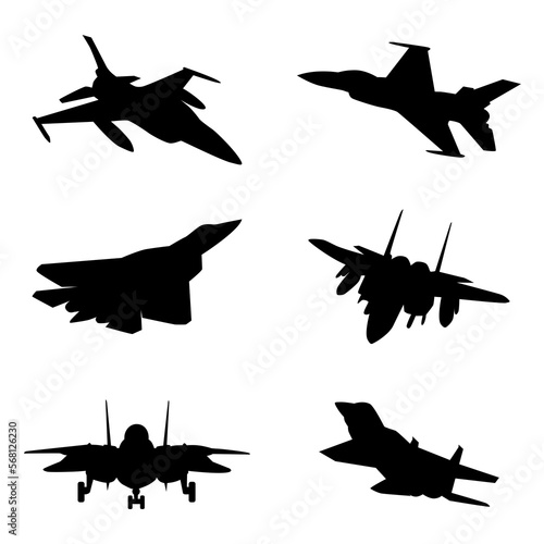 Fighter jet aircraft silhouette vector on white background