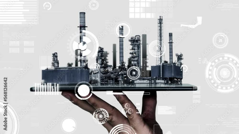 Future factory plant and inventive energy industry concept in creative ...