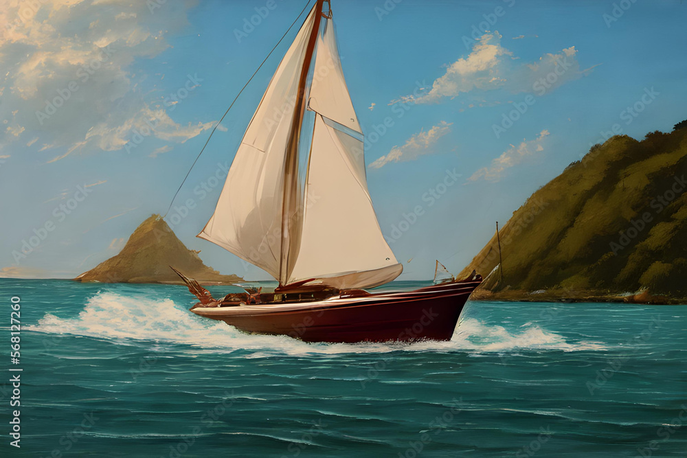 An AI generated image that depicts a sailing boat on the sea