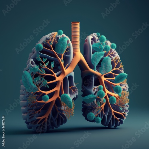 Human lungs, lung, medicine, lung, tree, roots, leaves, criative, breathe, concept, anatomy, generative by AI