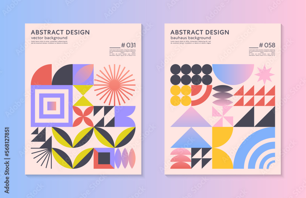 Fototapeta premium Abstract bauhaus geometric pattern backgrounds with copy space for text.Trendy minimalist geometric designs with simple shapes and elements.Modern artistic vector illustrations.