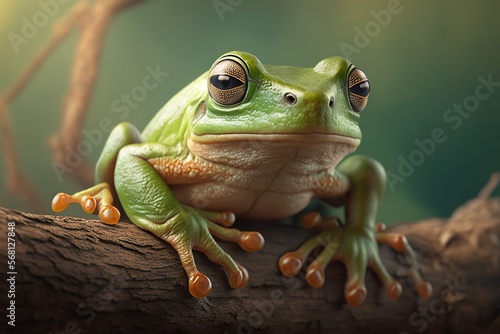 White tree frog sitting on a branch,Red Eyed Tree Frog, Agalychnis Callidryas, on a Leaf,Australian green tree frog, natural environment,Generative ai 