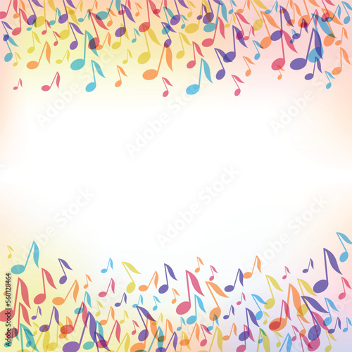 Colorful Music notes border frame. Vector Illustration background