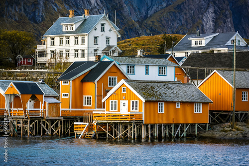 Traditional Fishing Hut Village Sakrisøya in Lofoten Islands, Norway. Travel