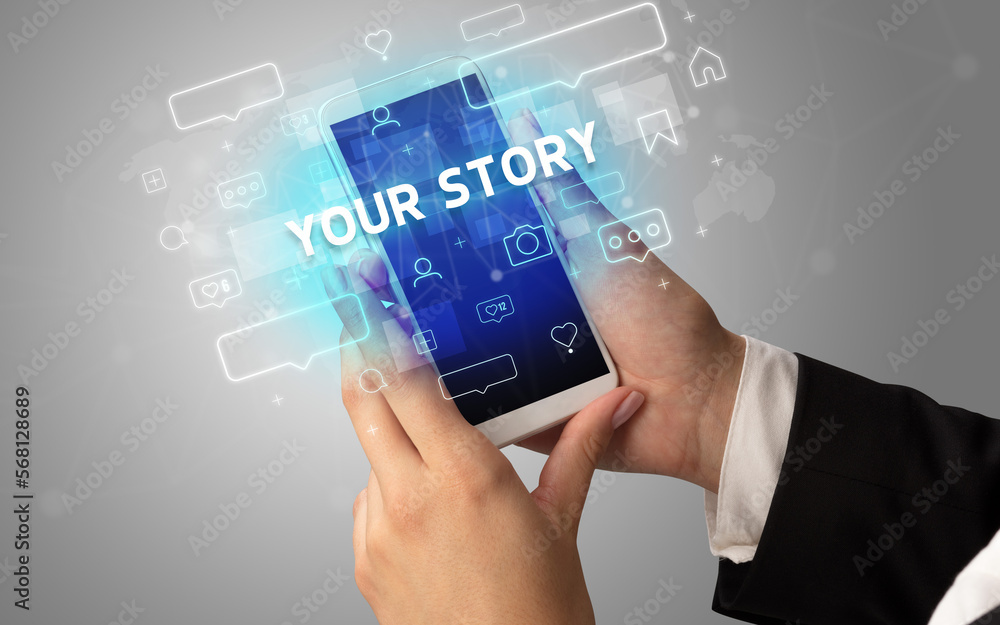 Hand using smartphone with social media concept Hand using smartphone with social media concept
