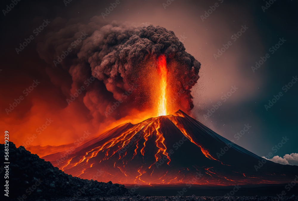 Active volcano erupting, Generative AI