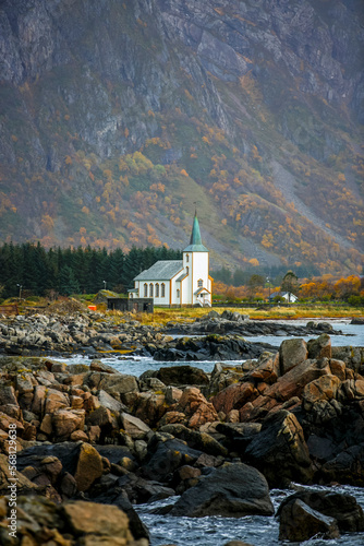 
Valberg Church, Lofoten Islands, Norway. A stunning white church on Vestvagoy Island
