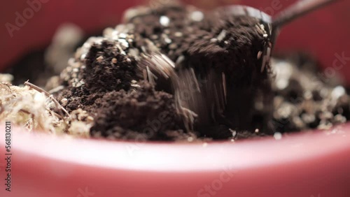 Close up organic soil for growing plants at home