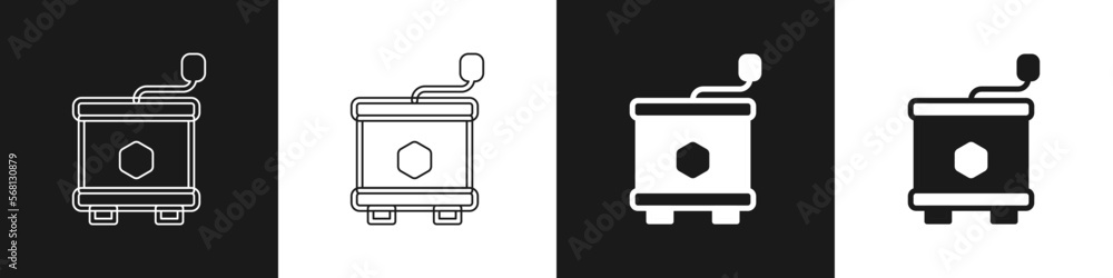 Set Honey extractor icon isolated on black and white background. Mechanical device for honey extraction from honeycombs. Vector Set Honey extractor icon isolated on black and white background. Mechanical device for honey extraction from honeycombs. Vector