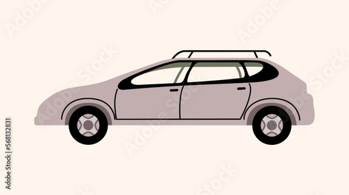 Car or vehicle. Automobile  motor transport concept. Car icons in a hand-drawn style. Cartoon transport. Gray car icon without gradients and effects. Design element. Modern city car. Side view.