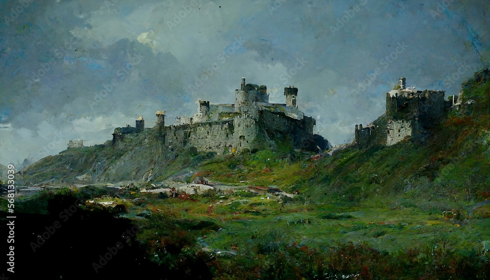 Fototapeta premium Impressionistic Castle, Generative AI