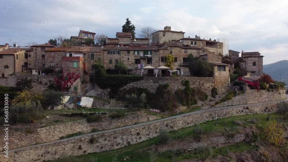 Aerial shot of Montefioralle, a village in Tuscany, Italy, a hamlet in the municipality of Greve in Chianti. Aerial shot of Montefioralle, a village in Tuscany, Italy, a hamlet in the municipality of Greve in Chianti.
